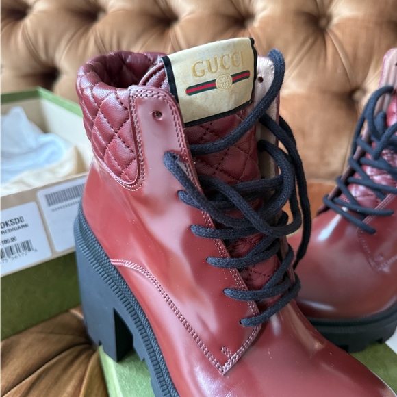 Gucci Women's Burgundy Lace-Up Boots - Picture 2 of 6